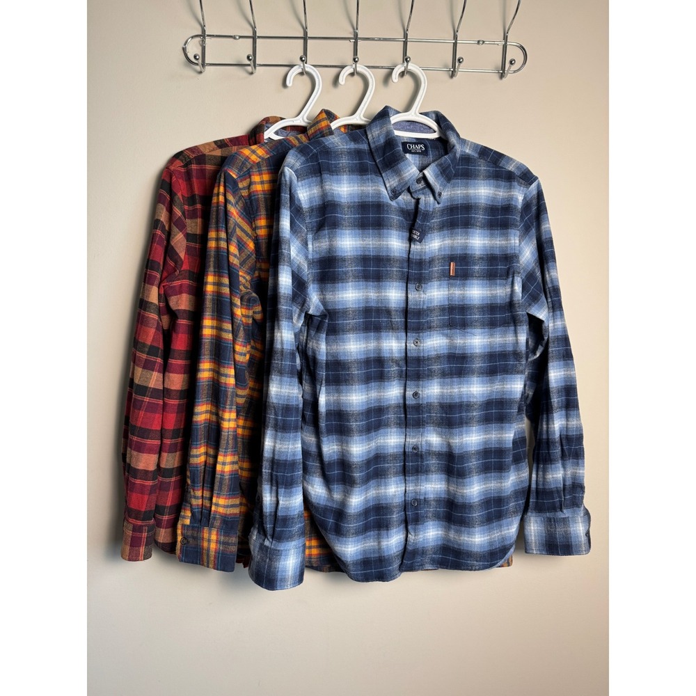 Chaps‎ Plaid Button Down Flannel Shirt Lot of 3 Outdoor Cabin Gorpcore Mens M